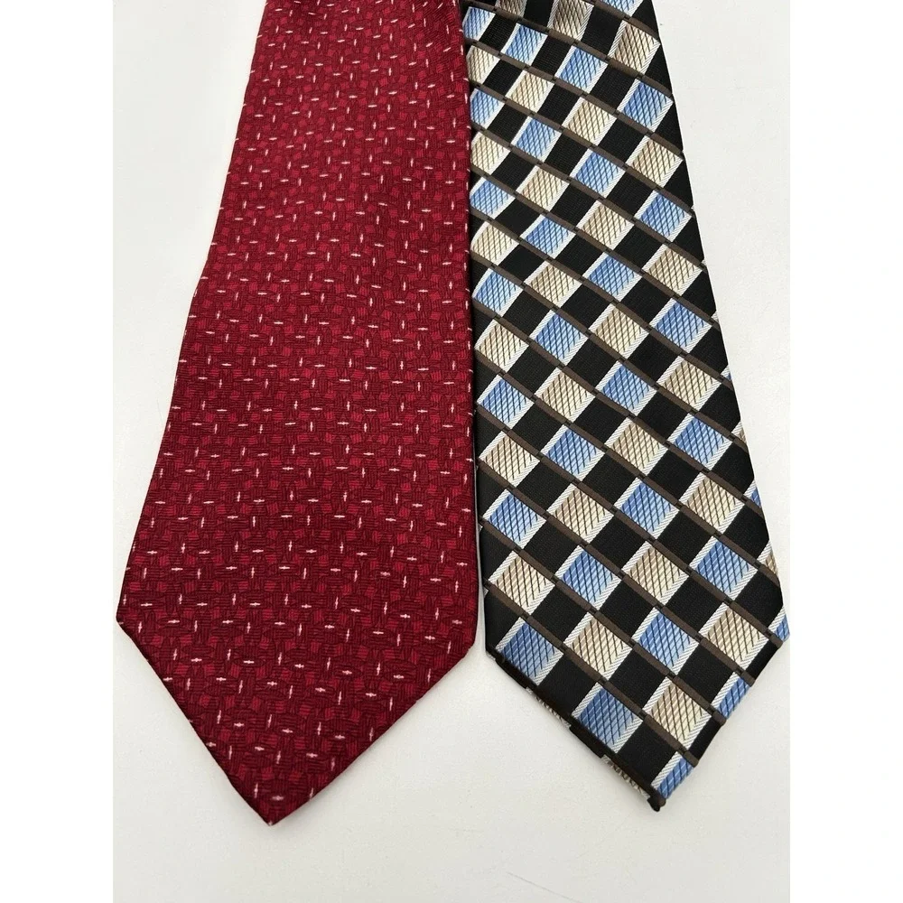 Alexander Julian Colours Blue Geometric &‎ Red Hot Necktie Lot of 2